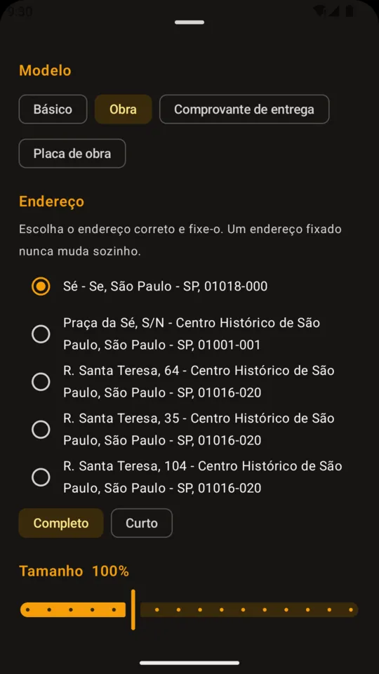 Modelos de carimbo e endereço fixado
