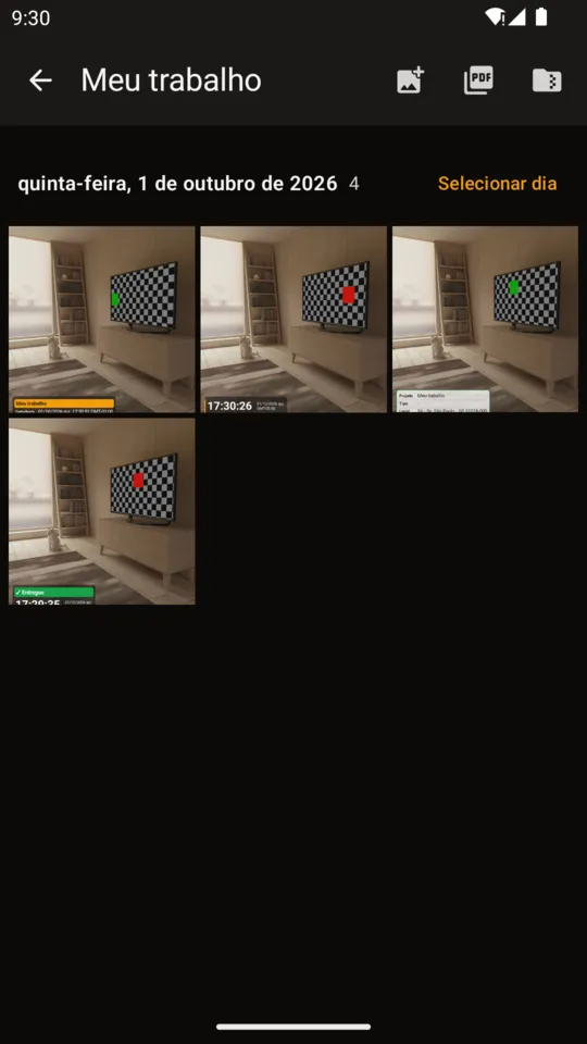 Fotos da obra agrupadas por data