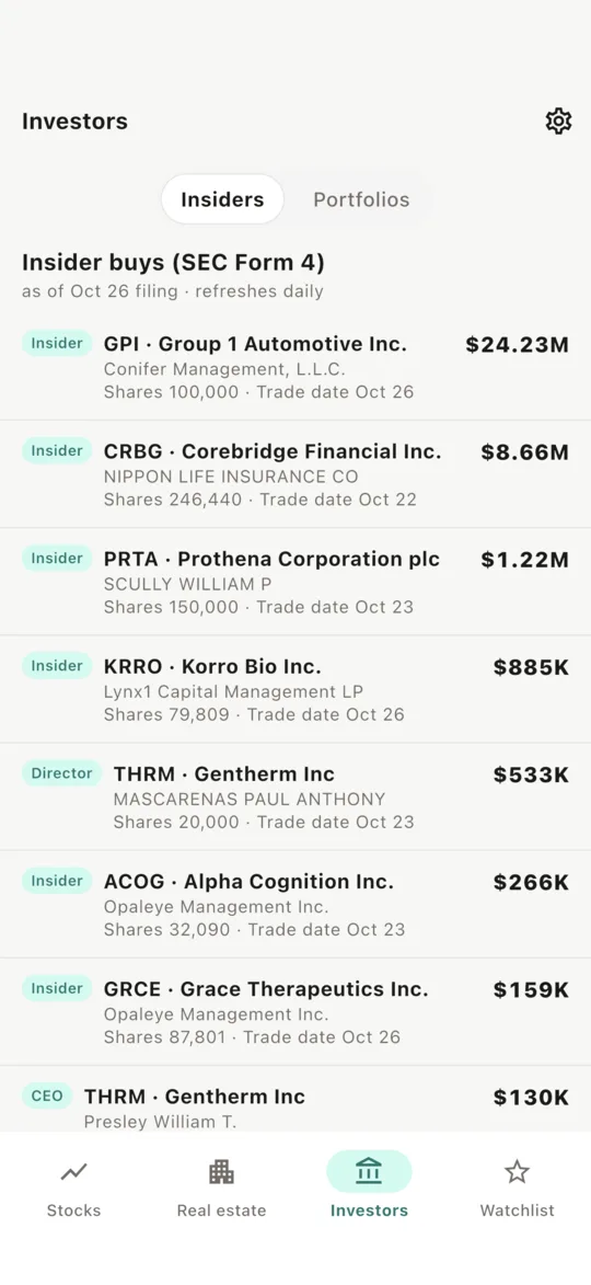 Insider buying filings (SEC Form 4)
